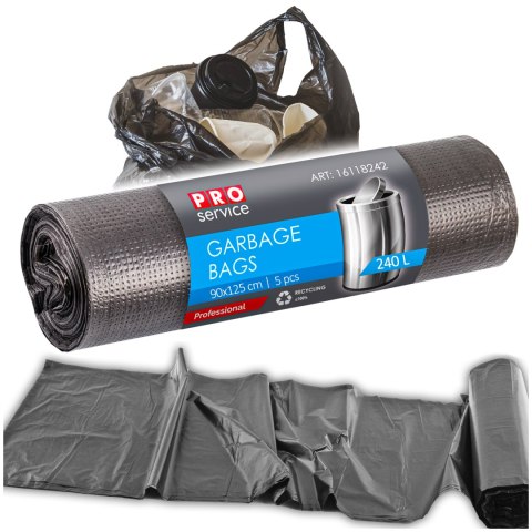 Worki Na Śmieci PRO 90x125 Czarne LD 240L 5 szt.
