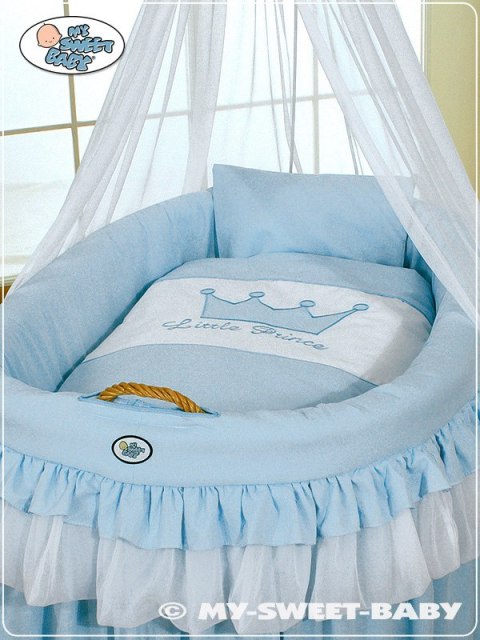 Kosz Mojżesza wiklinowy z baldachimem- Little Prince niebieski