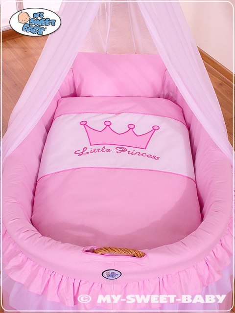 Kosz Mojżesza wiklinowy z baldachimem- Little Princess różowy