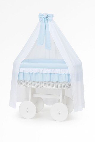 Wiklinowy kosz Mojżesza z baldachimem Deluxe Bellamy - biały + niebieska pościel