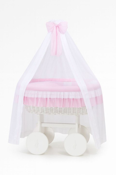 Wiklinowy kosz Mojżesza z baldachimem Deluxe Bellamy - biały + różowa pościel