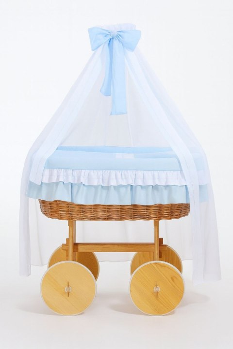 Wiklinowy kosz Mojżesza z baldachimem Deluxe Bellamy - naturalny + niebieska pościel