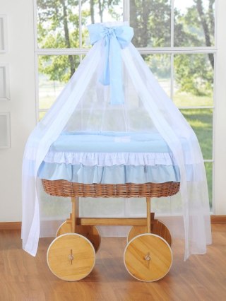 Wiklinowy kosz Mojżesza z baldachimem Deluxe Bellamy - naturalny + niebieska pościel