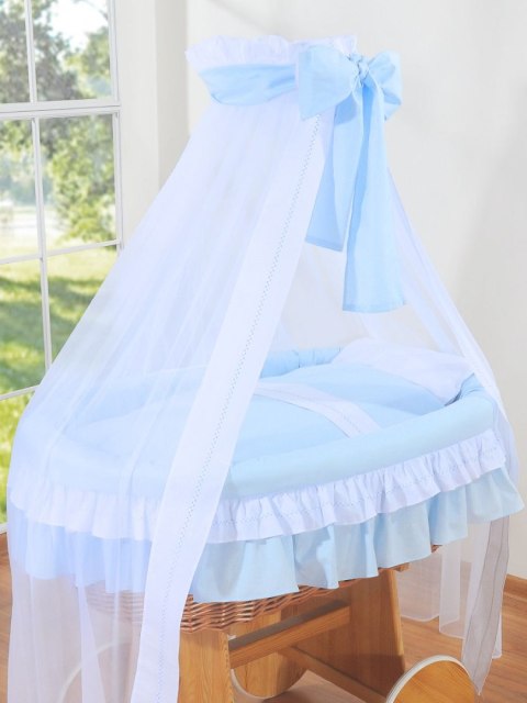 Wiklinowy kosz Mojżesza z baldachimem Deluxe Bellamy - naturalny + niebieska pościel