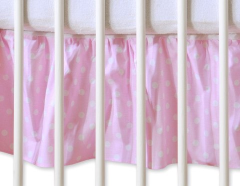 Falbanka maskująca 140x70cm- Wiszące serduszka białe grochy na różu