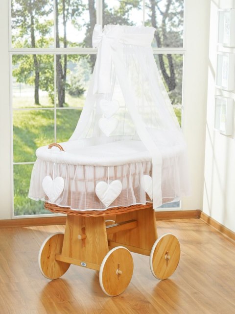 Wiklinowy kosz Mojżesza z baldachimem Amelia - naturalny + biała pościel