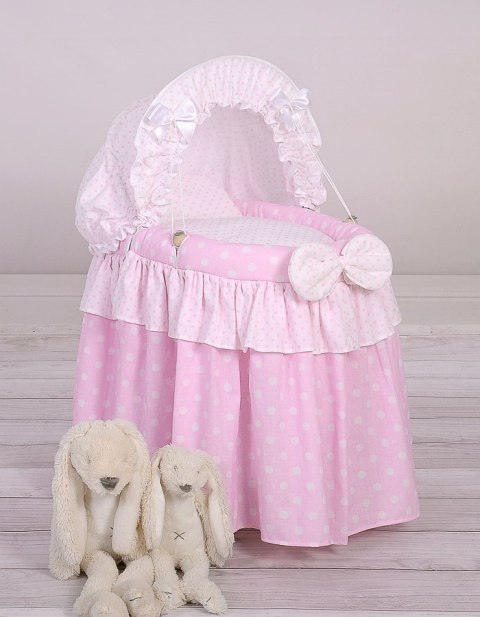 Wózek dla lalek - Kosz Mojżesza dla lalek z budką - różowy
