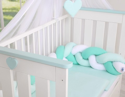 Ochraniacz warkocz pleciony do łóżeczka - biało-miętowy
