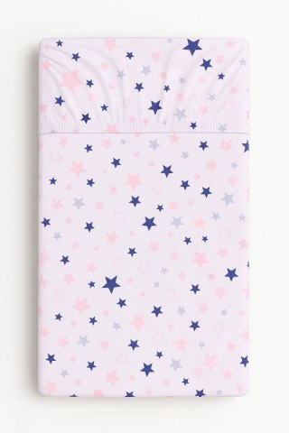 Prześcieradło bawełniane z gumką do łóżeczka 140x70 cm - gwiazdki granatowo-różowe na białym tle