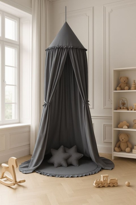 Baldachim wiszący bawełniany do pokoju dziecięcego - antracyt