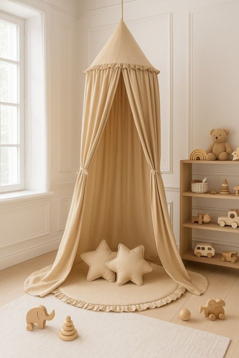 Baldachim wiszący bawełniany do pokoju dziecięcego - beżowy