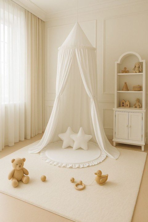 Baldachim wiszący bawełniany do pokoju dziecięcego - biały