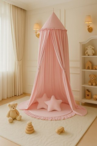 Baldachim wiszący bawełniany do pokoju dziecięcego - brudny róż