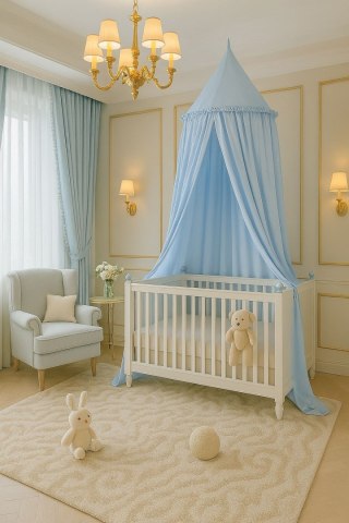 Baldachim wiszący bawełniany do pokoju dziecięcego - niebieski