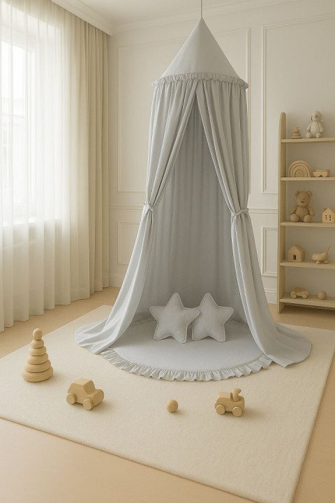 Baldachim wiszący bawełniany do pokoju dziecięcego - szary