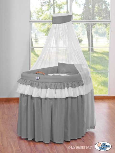 Kosz Mojżesza wiklinowy z baldachimem- Little Prince Princess antracyt