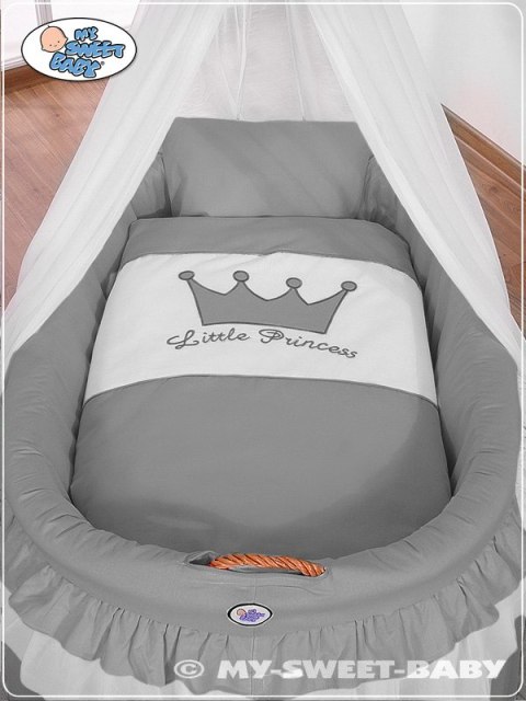 Kosz Mojżesza wiklinowy z baldachimem- Little Prince Princess antracyt