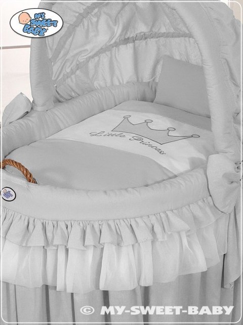 Kosz Mojżesza wiklinowy ze składaną budką- Little Prince Princess szary