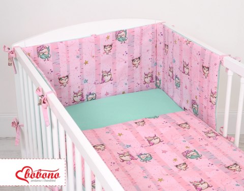Uniwersalny ochraniacz do łóżeczka - sówki różowo-miętowe