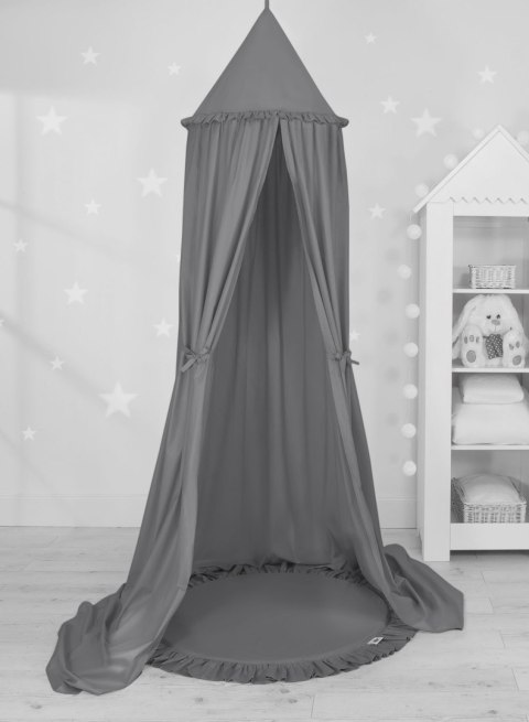 Zestaw: baldachim wiszący do pokoju dziecięcego bawełniany i mata z falbanką - antracyt