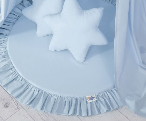 Zestaw: baldachim wiszący do pokoju dziecięcego bawełniany i mata z falbanką - niebieski