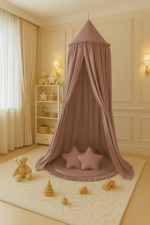 Baldachim wiszący bawełniany do pokoju dziecięcego - róż retro