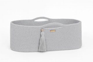 Kosz Mojżesza BOHO bawełniany Handmade z materacykiem - jasny szary