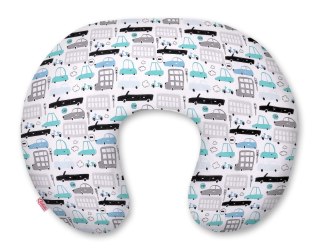 Poduszka rogal do karmienia fasolka + zdejmowana poszewka - autka szaro-turkusowe