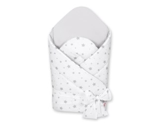 Rożek dla niemowląt z wiązaniem 2w1 usztywniany i miękki - mini gwiazdki szare na białym tle