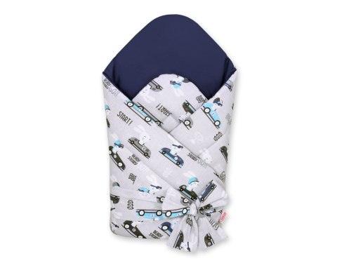 Rożek dla niemowląt z wiązaniem 2w1 usztywniany i miękki - zające w w autkach szare