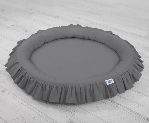 Zestaw: baldachim wiszący do pokoju dziecięcego bawełniany i gniazdko z falbanką - antracyt