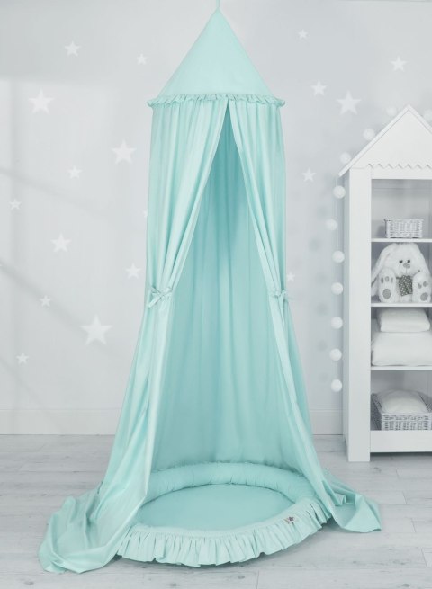 Zestaw: baldachim wiszący do pokoju dziecięcego bawełniany i gniazdko z falbanką - jasna mięta