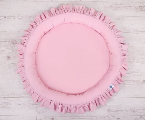 Zestaw: baldachim wiszący do pokoju dziecięcego bawełniany i gniazdko z falbanką - różowy