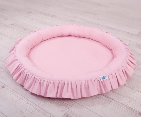Zestaw: baldachim wiszący do pokoju dziecięcego bawełniany i gniazdko z falbanką - różowy