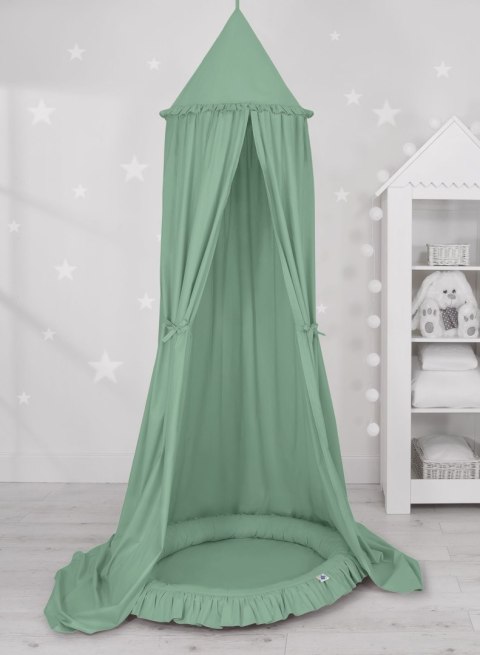 Zestaw: baldachim wiszący do pokoju dziecięcego bawełniany i gniazdko z falbanką - szałwia