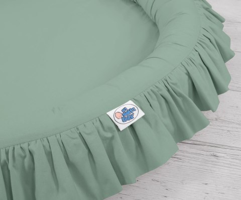 Zestaw: baldachim wiszący do pokoju dziecięcego bawełniany i gniazdko z falbanką - szałwia