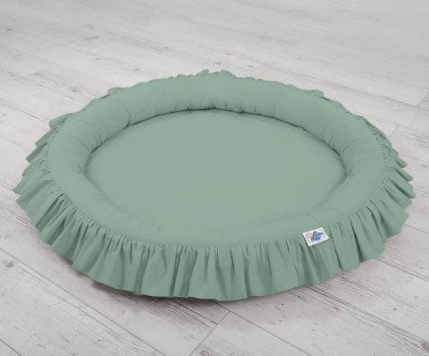 Zestaw: baldachim wiszący do pokoju dziecięcego bawełniany i gniazdko z falbanką - szałwia