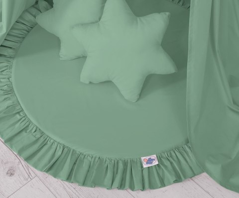 Zestaw: baldachim wiszący do pokoju dziecięcego bawełniany i mata z falbanką - szałwia