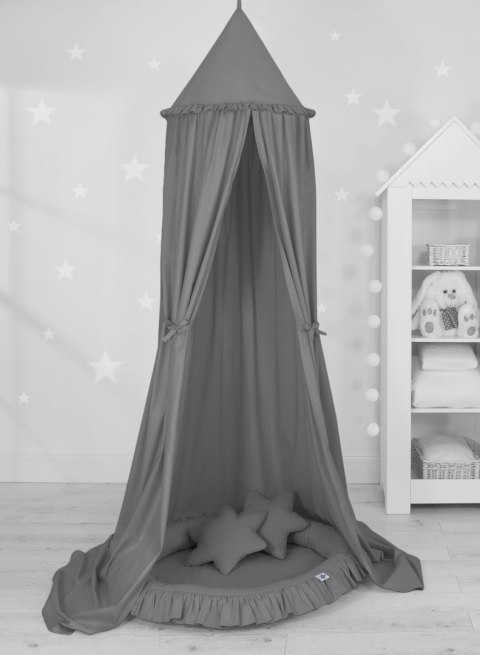 Zestaw: baldachim wiszący do pokoju dziecięcego, gniazdko z falbanką, poduszki - antracyt