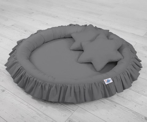 Zestaw: baldachim wiszący do pokoju dziecięcego, gniazdko z falbanką, poduszki - antracyt