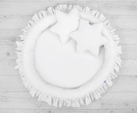 Zestaw: baldachim wiszący do pokoju dziecięcego, gniazdko z falbanką, poduszki - biały