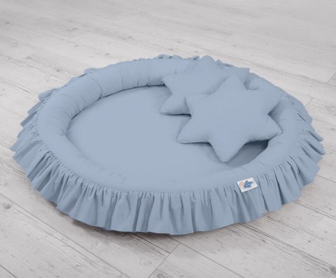 Zestaw: baldachim wiszący do pokoju dziecięcego, gniazdko z falbanką, poduszki - brudny niebieski