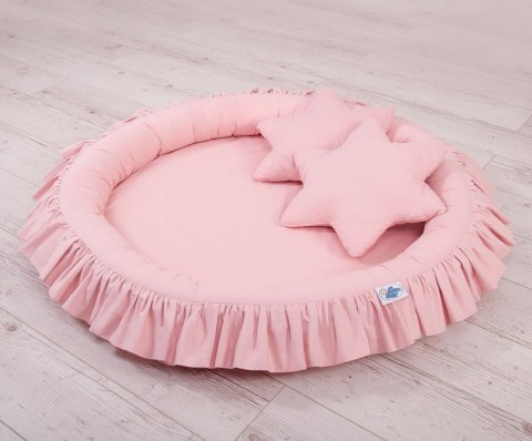 Zestaw: baldachim wiszący do pokoju dziecięcego, gniazdko z falbanką, poduszki - brudny róż