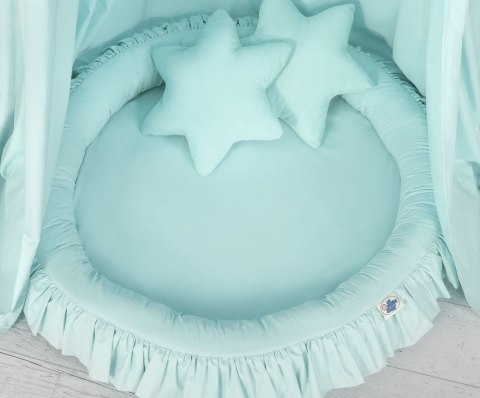 Zestaw: baldachim wiszący do pokoju dziecięcego, gniazdko z falbanką, poduszki - jasna mięta