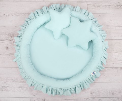 Zestaw: baldachim wiszący do pokoju dziecięcego, gniazdko z falbanką, poduszki - jasna mięta