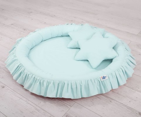 Zestaw: baldachim wiszący do pokoju dziecięcego, gniazdko z falbanką, poduszki - jasna mięta