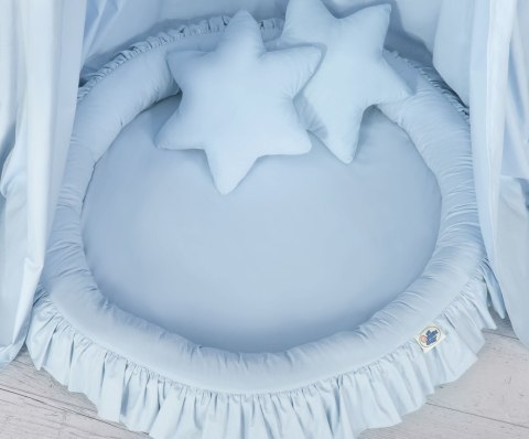 Zestaw: baldachim wiszący do pokoju dziecięcego, gniazdko z falbanką, poduszki - niebieski