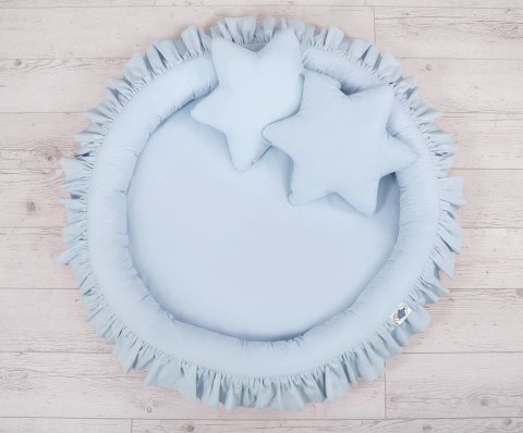 Zestaw: baldachim wiszący do pokoju dziecięcego, gniazdko z falbanką, poduszki - niebieski