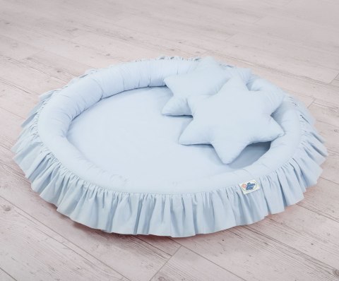 Zestaw: baldachim wiszący do pokoju dziecięcego, gniazdko z falbanką, poduszki - niebieski