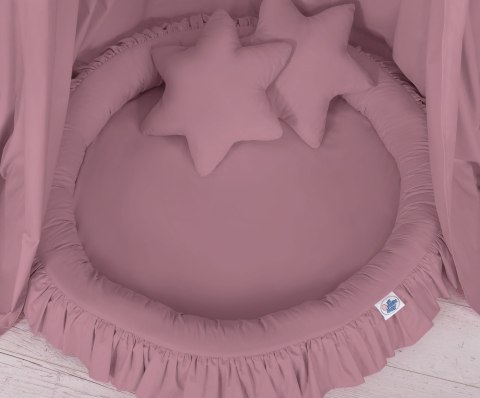 Zestaw: baldachim wiszący do pokoju dziecięcego, gniazdko z falbanką, poduszki - róż retro